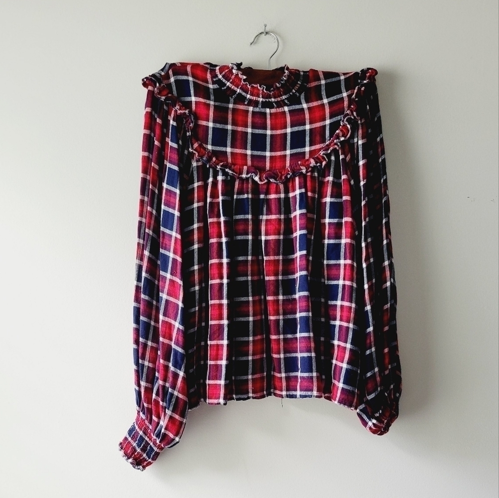 Free People plaid holiday long sleeve top size XS